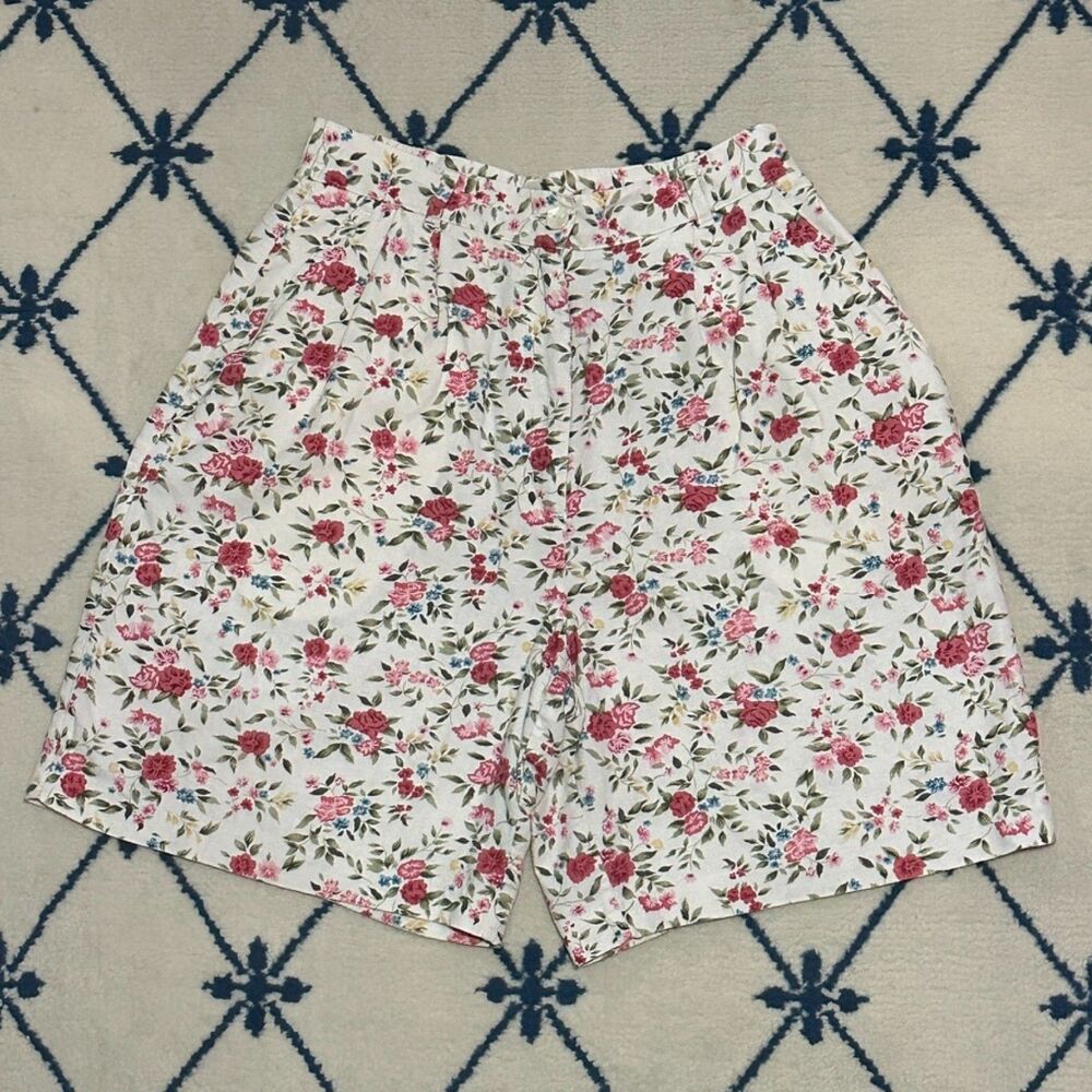EP Pro Vintage 90s Golf Linen High Waist Floral Print Shorts